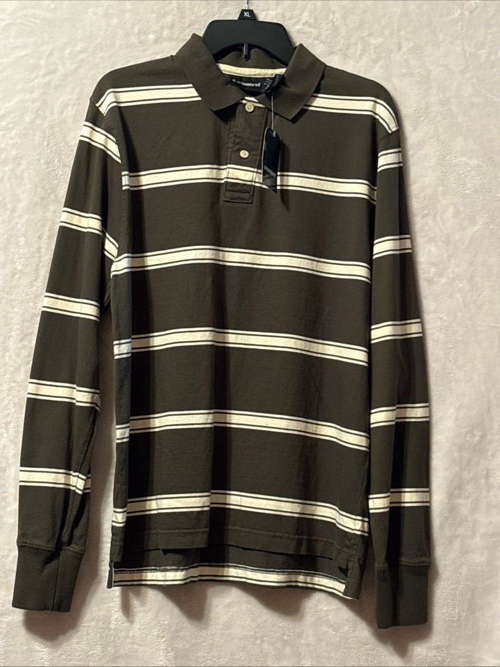 NWT No Boundaries Olive & White Striped Long-Sleeve Polo Shirt